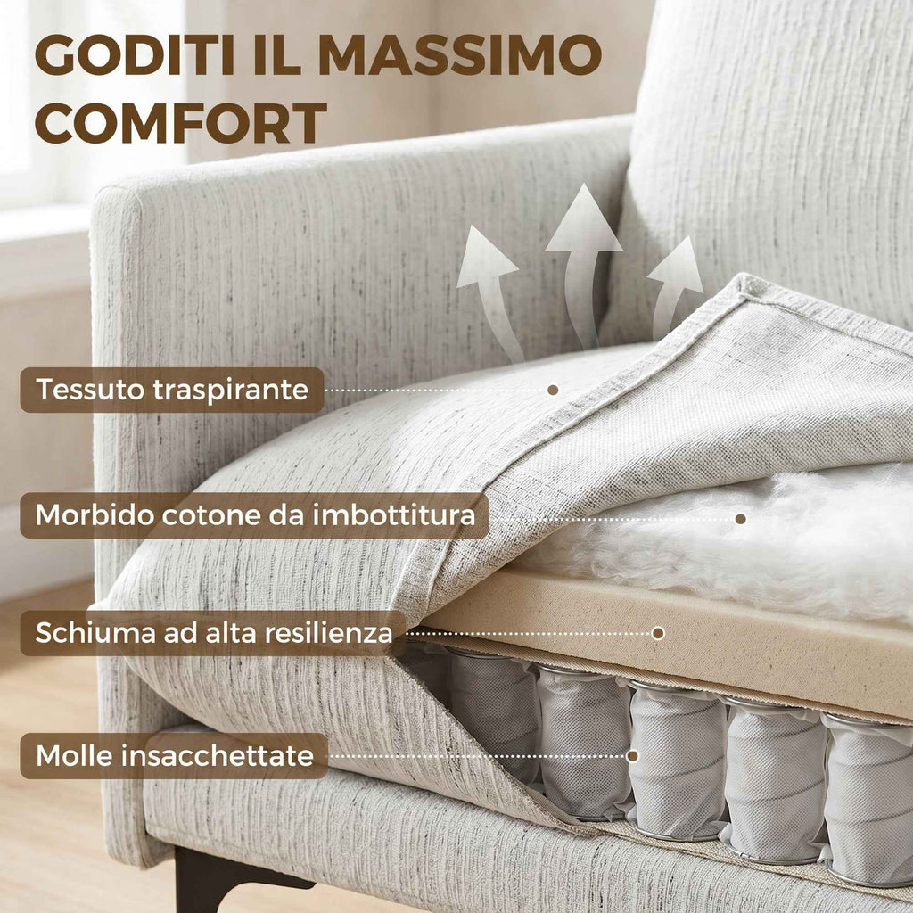 HOMCOM Linen-Effect Fabric Upholstered Living Room Armchair with Lumbar Cushion, White