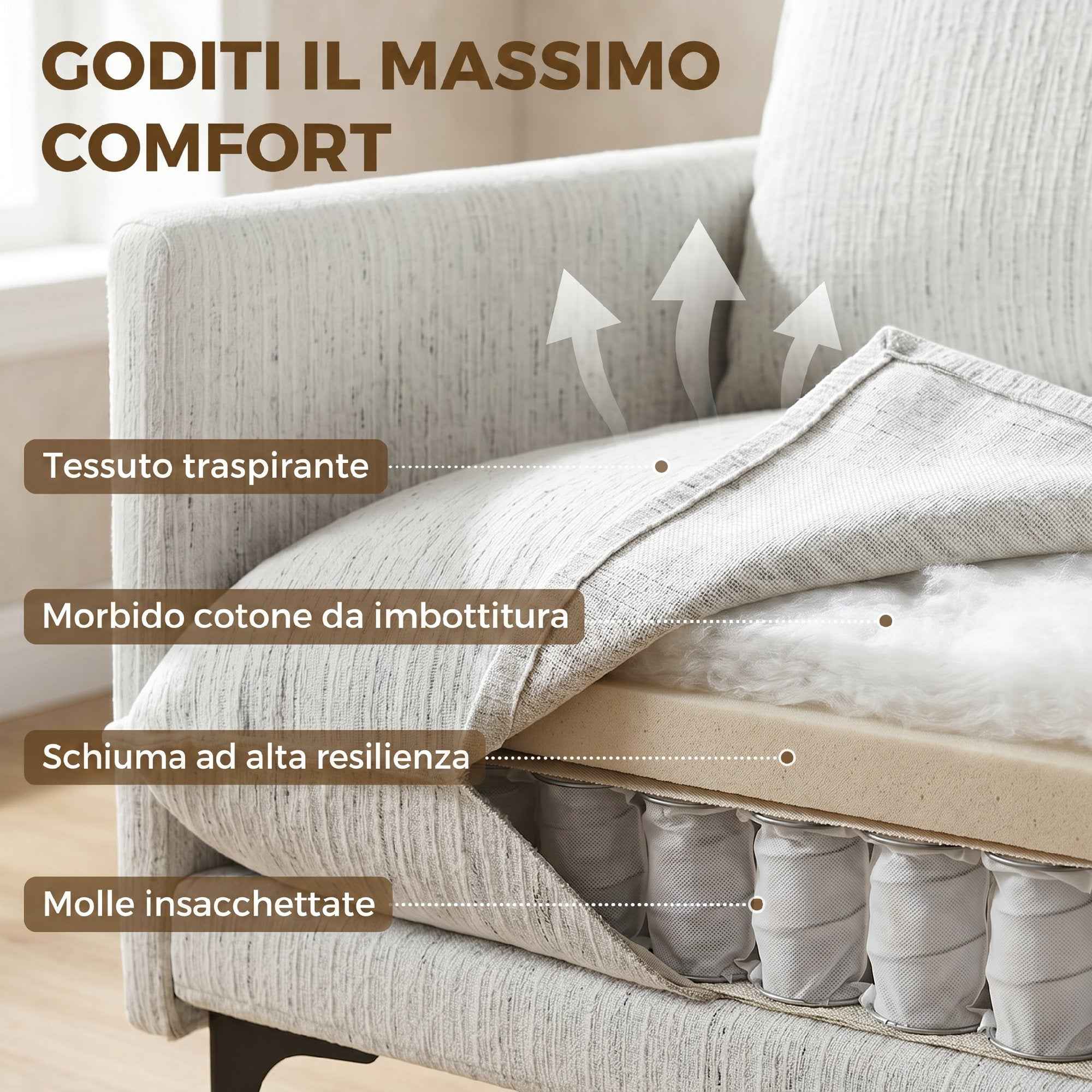 HOMCOM Linen-Effect Fabric Upholstered Living Room Armchair with Lumbar Cushion, White