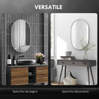 HOMCOM Oval Bathroom Mirror with Aluminum Frame, Vertical or Horizontal, 60x90 cm, Silver