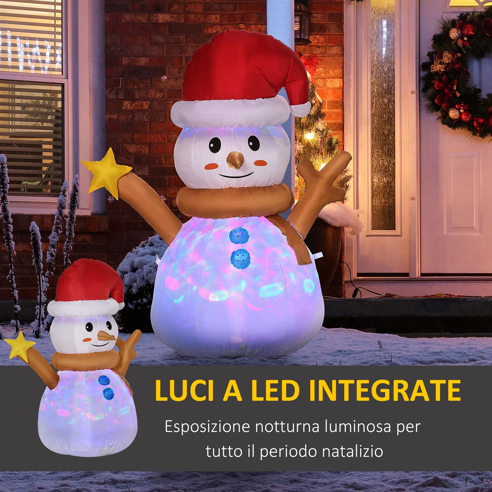 Inflatable Snowman with Colorful LED Light with Inflator Included, 97x50x120cm
