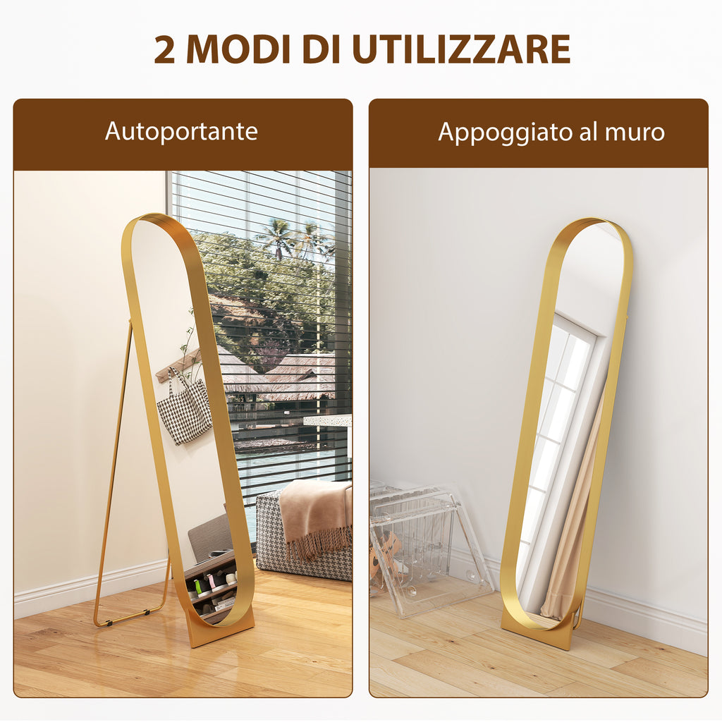 Modern Freestanding or Wall-Mounted Metal Frame Mirror, 40x150cm, Gold