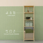 HOMCOM Bathroom Column with 3 Bamboo Wood Shelves and Fabric Laundry Basket, 44x33x160cm - Borgè