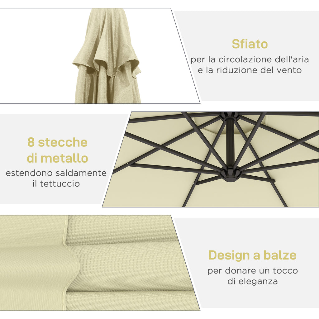 Outsunny 3x2.5m Garden Umbrella with Tilting Arm and Crank Handle, Beige