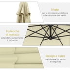 Outsunny 3x2.5m Garden Umbrella with Tilting Arm and Crank Handle, Beige