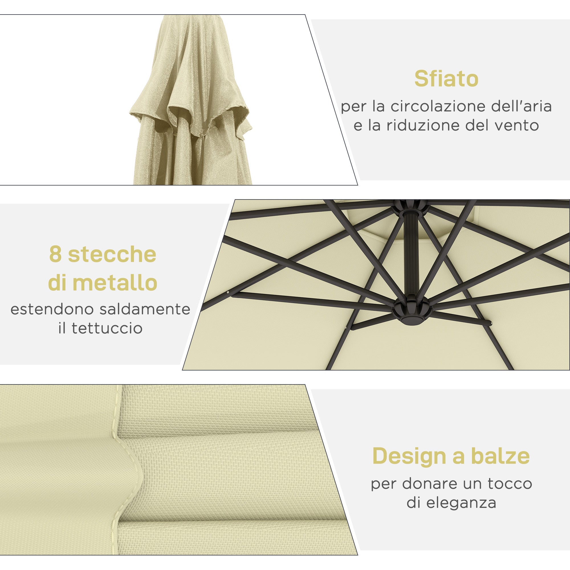 Outsunny 3x2.5m Garden Umbrella with Tilting Arm and Crank Handle, Beige