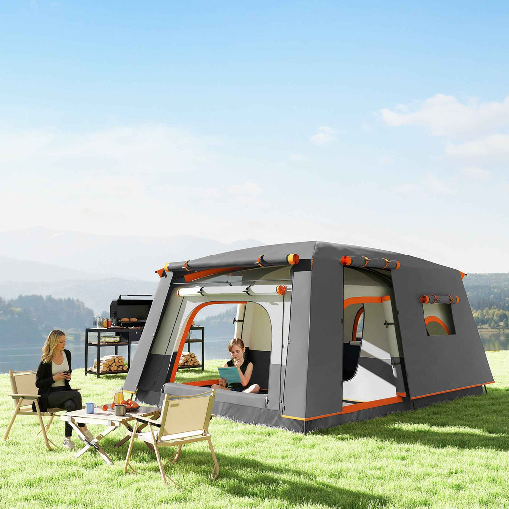 Outsunny 4-6 Person Camping Tent with 2 Bedrooms and Veranda, Waterproof and UPF 30+, Carry Bag, Grey