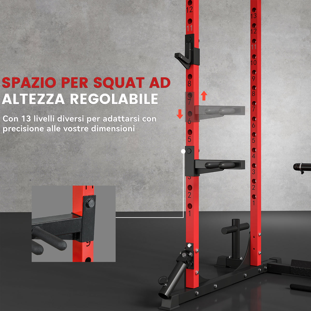 SPORTNOW Fitness Station with Barbell Stand and Pull-Up and Dip Bar, Steel, 191x153x205 cm, Red and Black