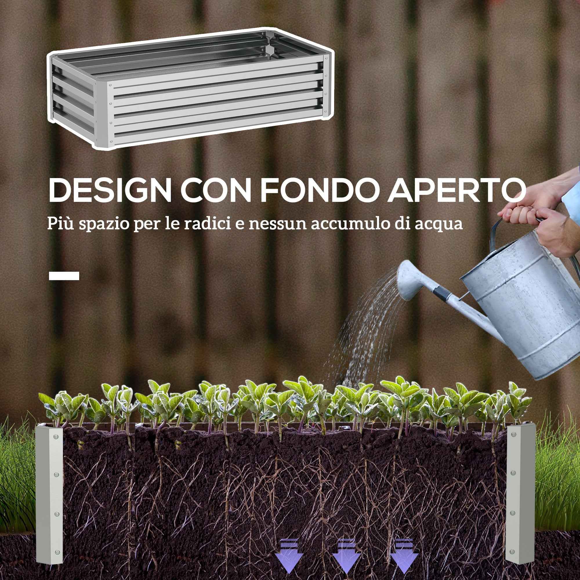 Outsunny Open Bottom Raised Garden Bed with Galvanized Steel Lining, 120x60x30.5 cm, Silver