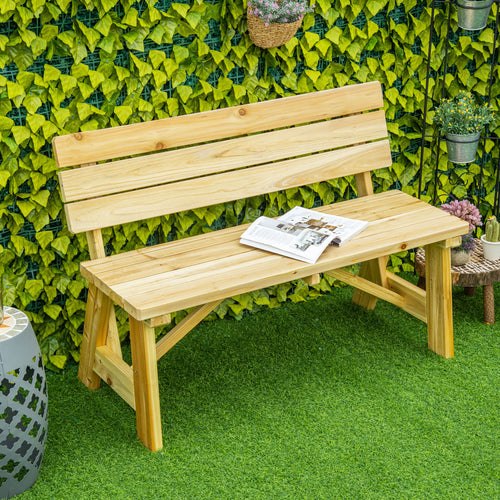 Outsunny Wooden Garden bench 2 cars with high backrest, 116x56x80cm, natural color - Borgè