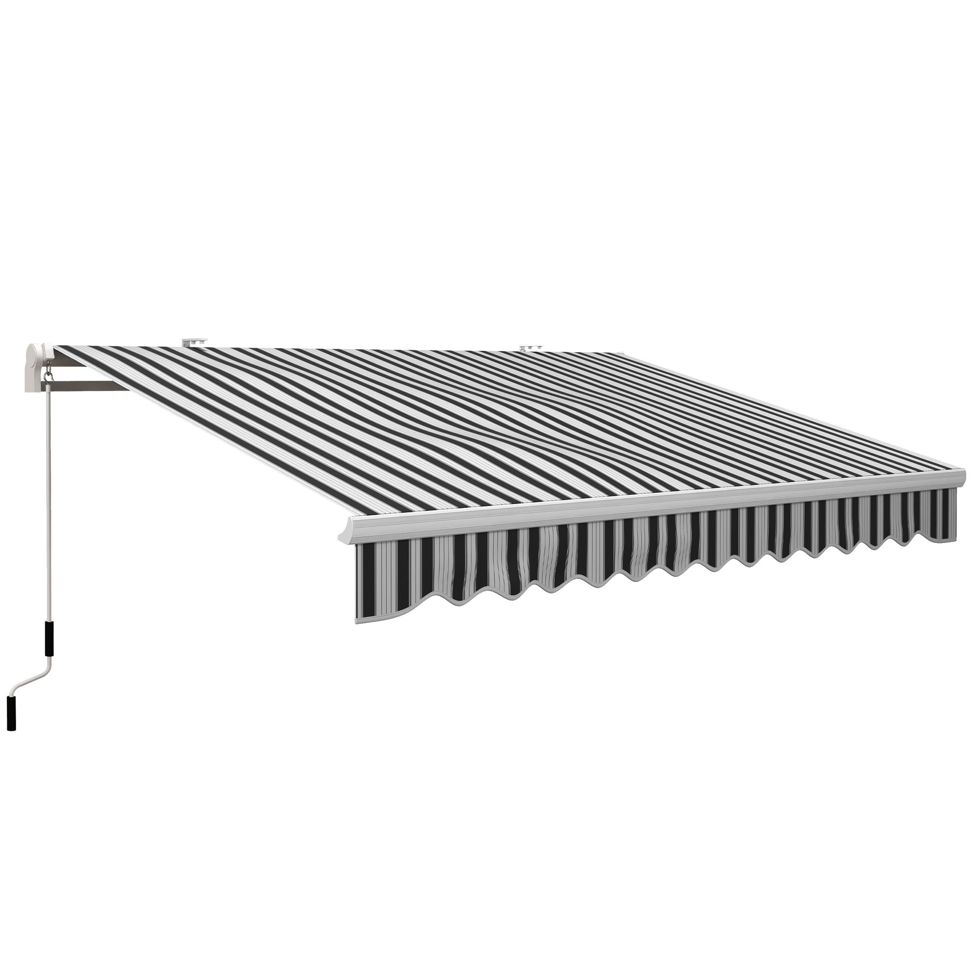 Extendable Outdoor Sun Shade Awning in Aluminum and Polyester with Crank, 395x245 cm, Blue and White