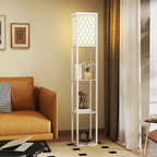 HOMCOM 2-in-1 Modern Floor Lamp with 3 Shelves, E27 Socket, 26 x 26 x 160 cm, White