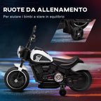 Electric Motorcycle for Children 18-36 Months with Training Wheels and Headlight, 76x42x57 cm, White and Black