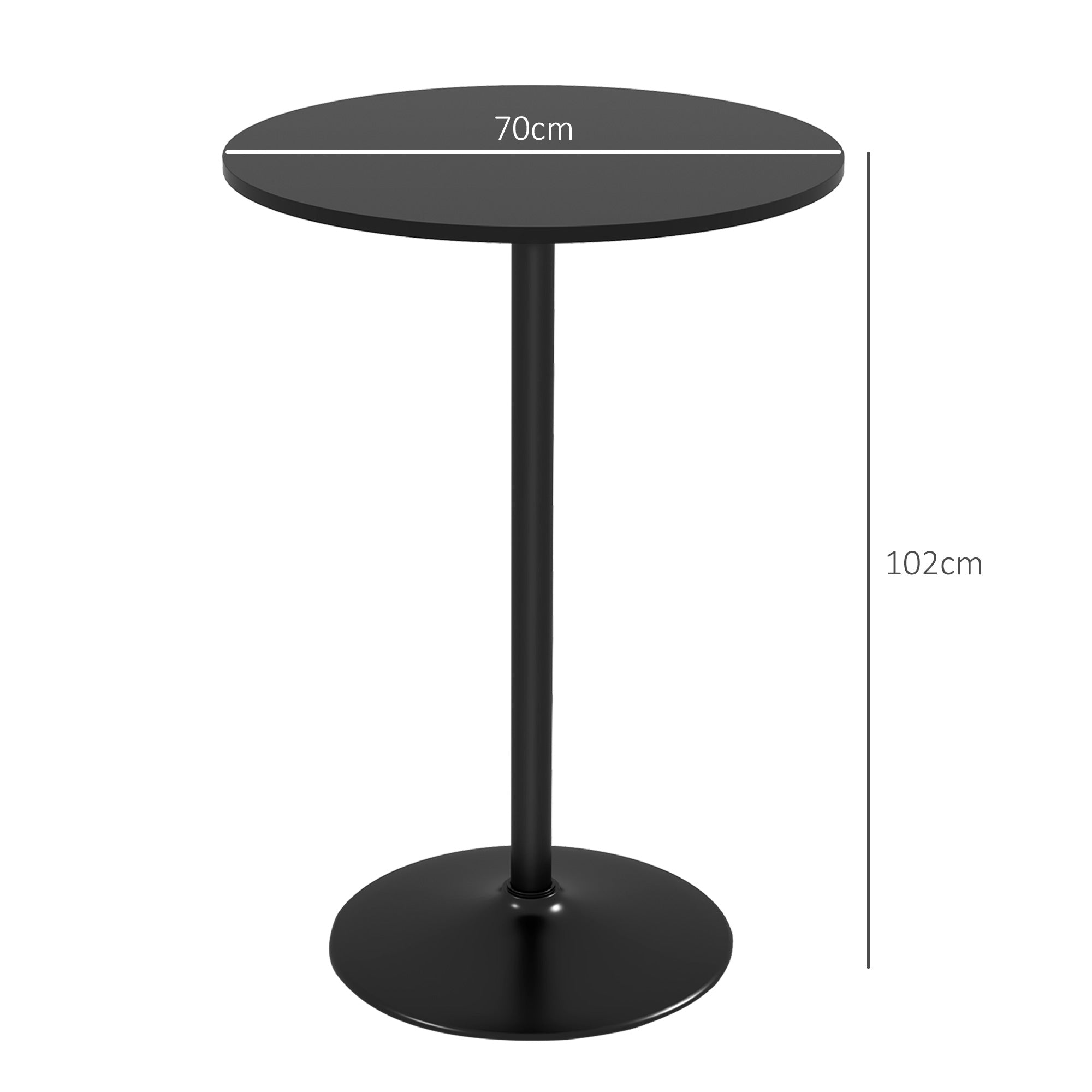Homcom tall table from modern round bar with steel base and mdf top, Ø70x102cm, black - Borgè