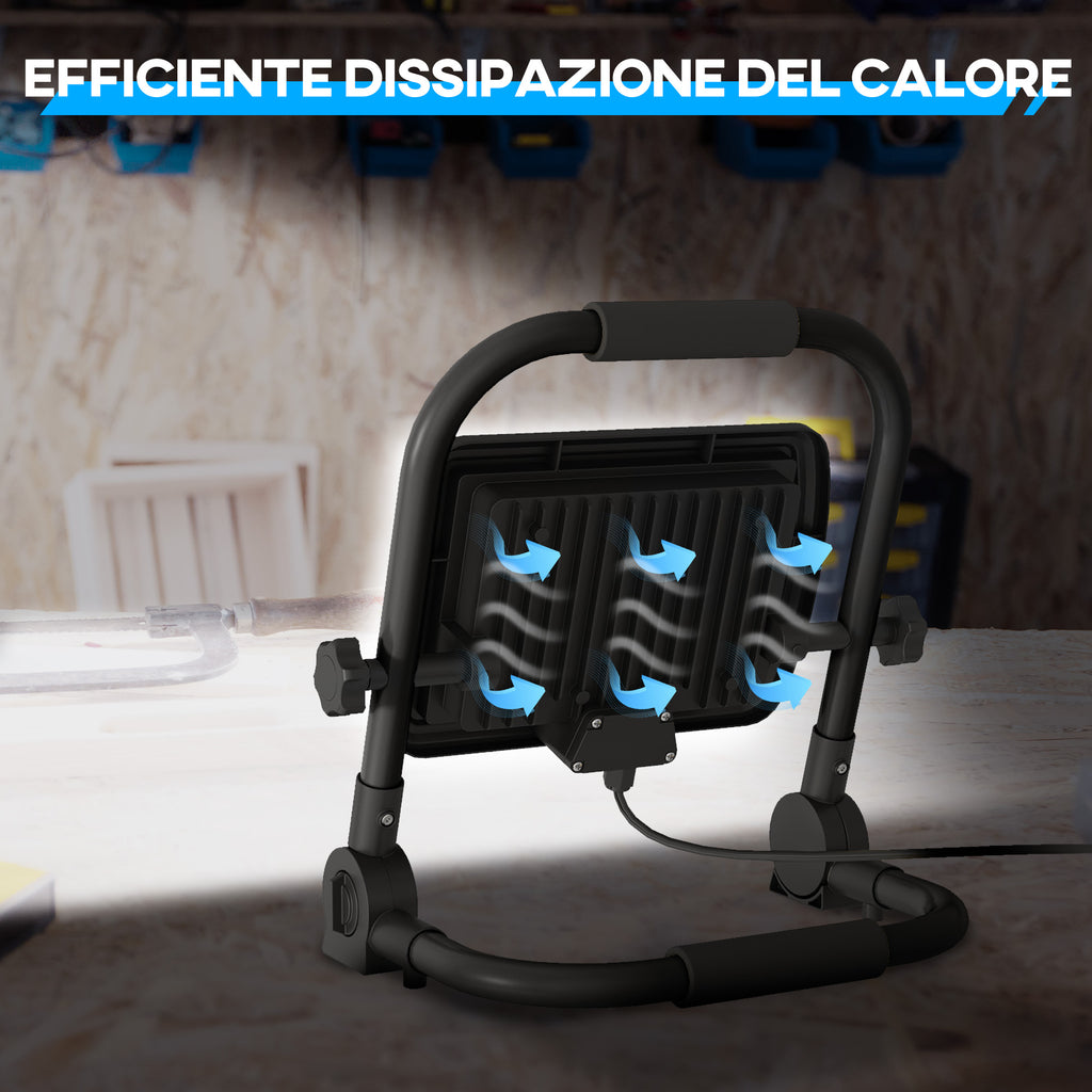 6500k LED Work Spotlight with Swivel Head and Support, in Aluminum and Metal, 25.5x16x25.5 cm, Black