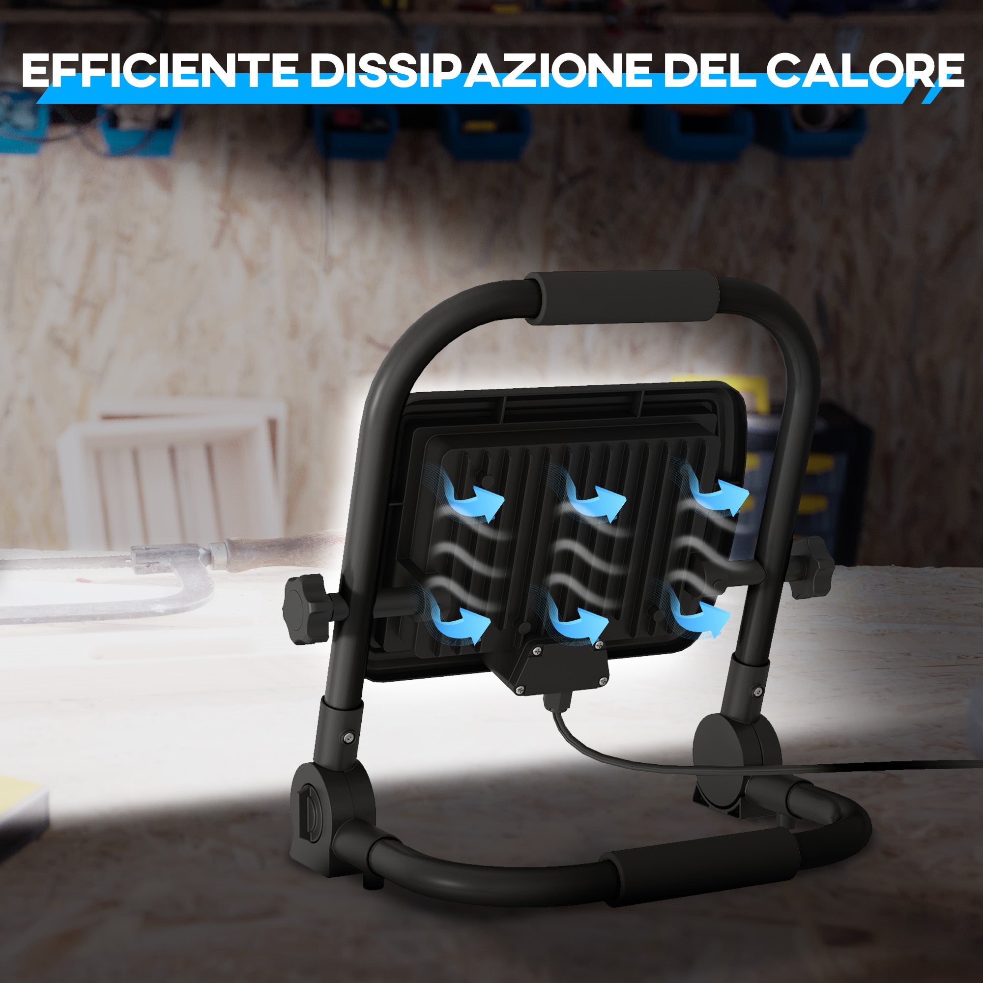 6500k LED Work Spotlight with Swivel Head and Support, in Aluminum and Metal, 25.5x16x25.5 cm, Black