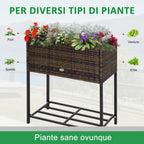 Outsunny Raised Garden Bed, Wicker-Effect Planter with Shelf, Raised Garden Bed for Indoor and Outdoor Use, Brown (70cm x 30cm x 70cm)