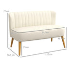 2-Seater Sofa in Linen-Effect Fabric without Armrests with Wooden Legs, 117x56.5x77 cm, Cream White