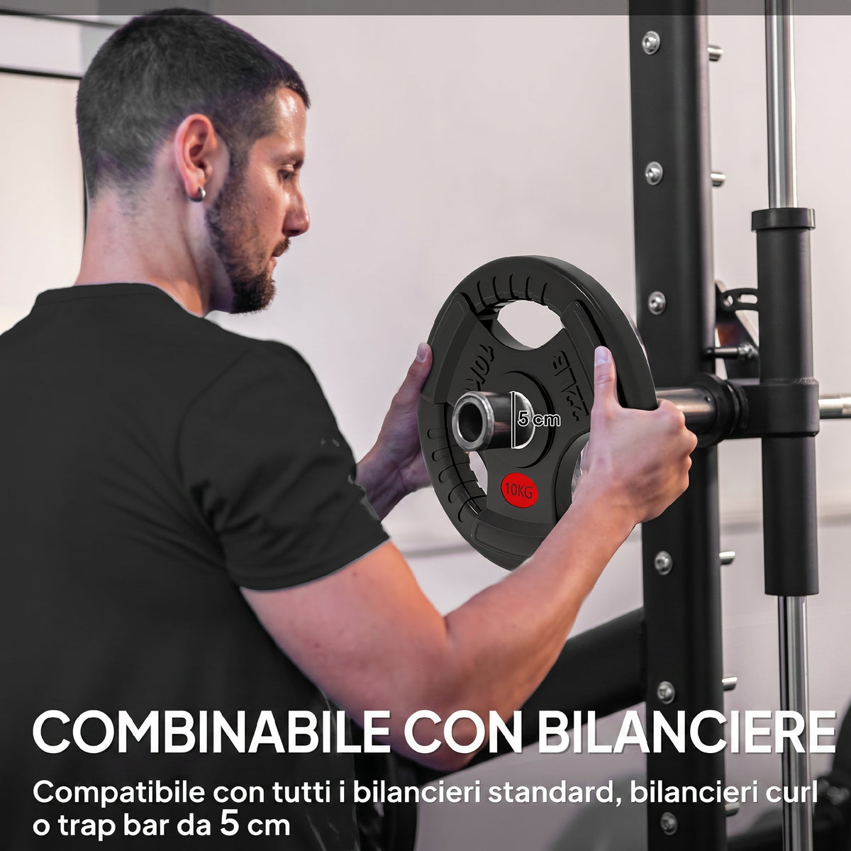 SPORTNOW Set of 2x10 kg Weight Plates with 5 cm Hole and 3 Handles, Steel with Plastic Coating, Black