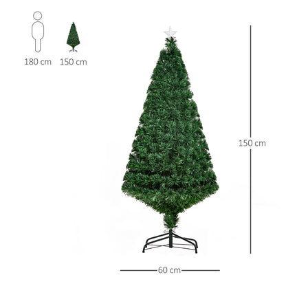 CHRISTMAS TREE - Artificial Christmas Tree 150cm with Optical Fibers and LED Lights, Luminous Christmas Tree with 180 Branches, Green