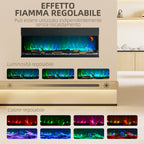Built-in and Wall Electric Fireplace 1800W with Adjustable LED Colored Flames, Temperature up to 40°C, Black