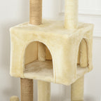 Cat Tree, 136 cm Tall, with Removable House, Cat House and Bed, Jute Poles, Beige
