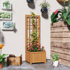 Planter with Trellis for Climbing with Drainage Hole and Lining, Wooden, 40x40x120 cm, Brown