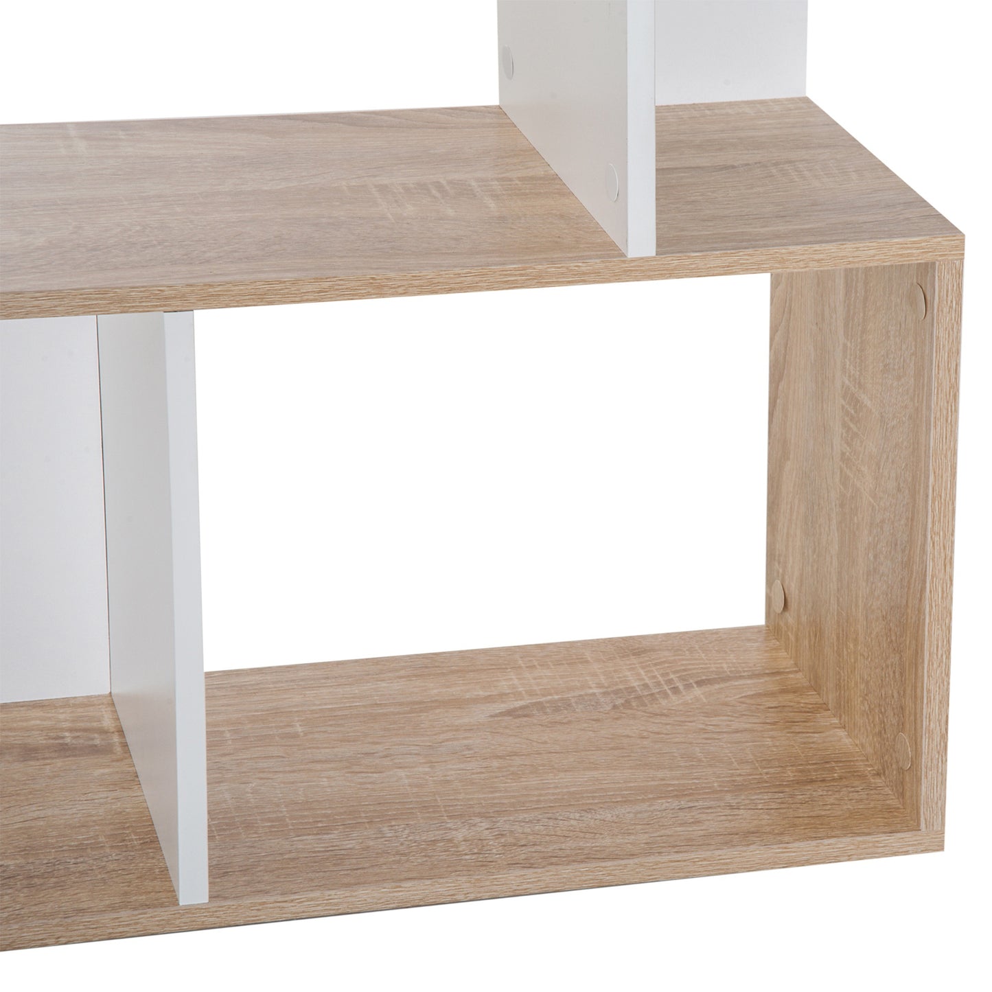 Modern Design Bookcase 4 shelves in Natural Wood and White, 60x24x148cm - Borgè