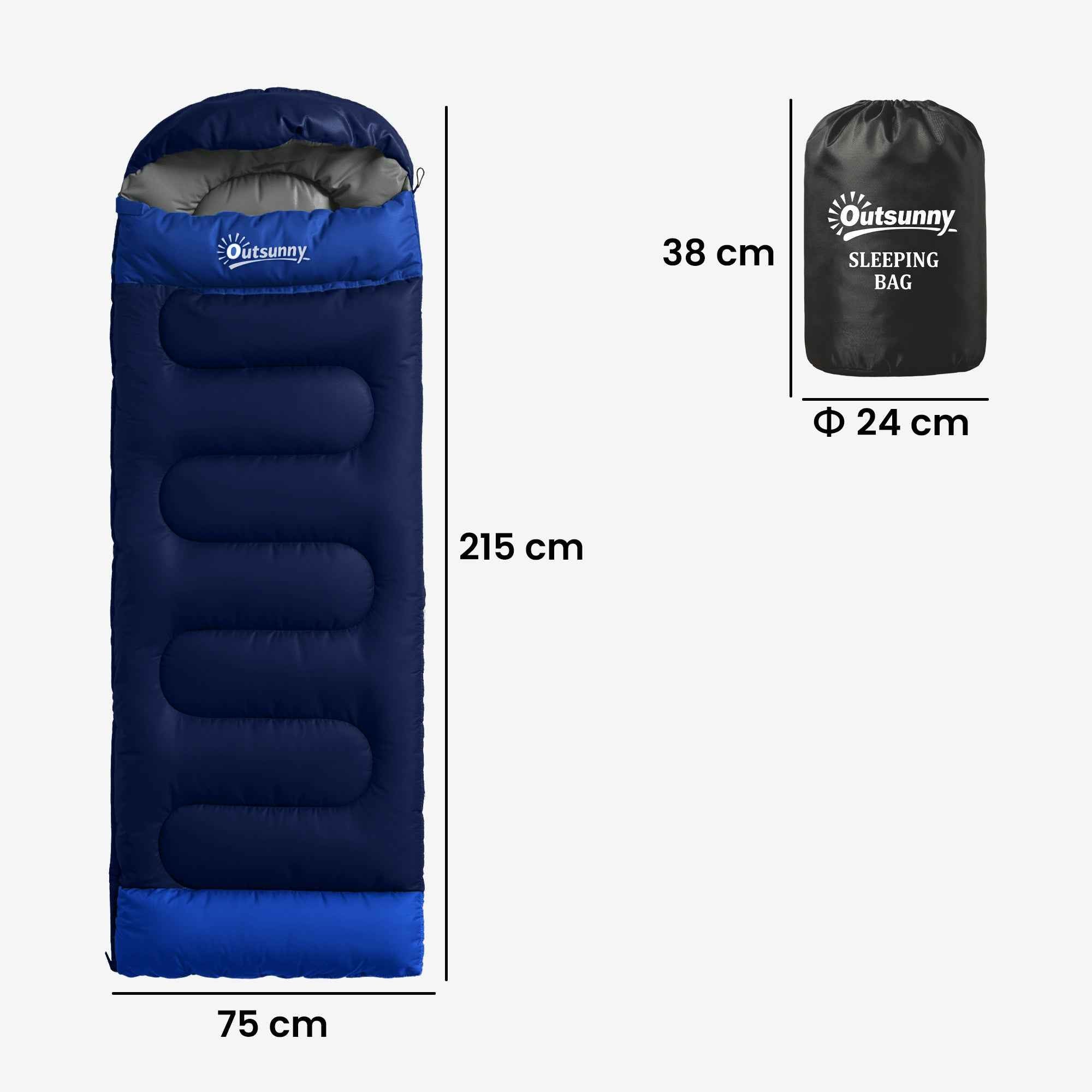 Outsunny Single Sleeping Bag for Adults, Lightweight and Compact, 75x215 cm, Navy Blue