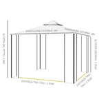 3x3m Garden Gazebo with Mosquito Net, Steel Frame and Double Canopy, White