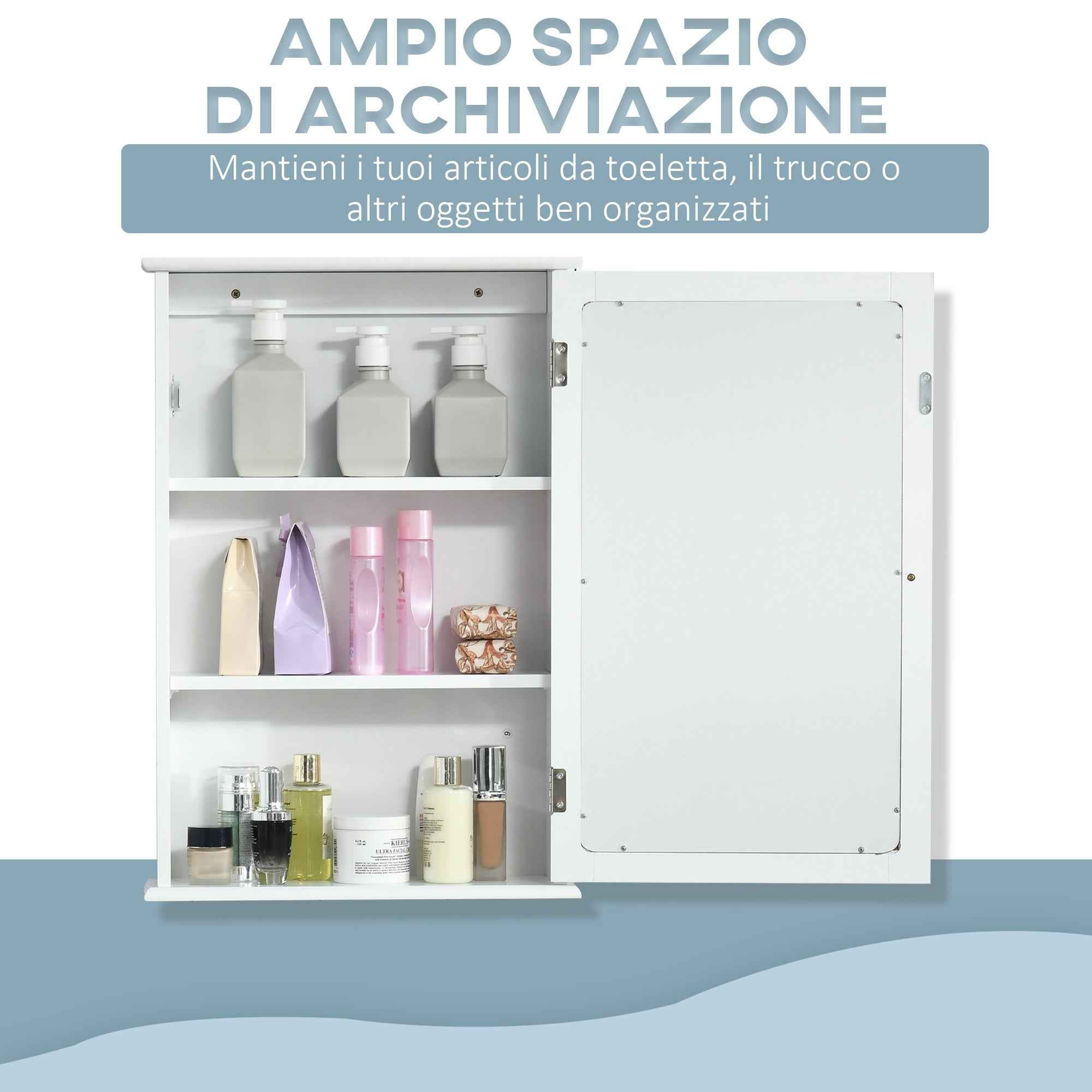 kleankin Bathroom Mirror Cabinet with Magnetic Door, Bathroom Cabinet with Mirror, Adjustable Shelf, White