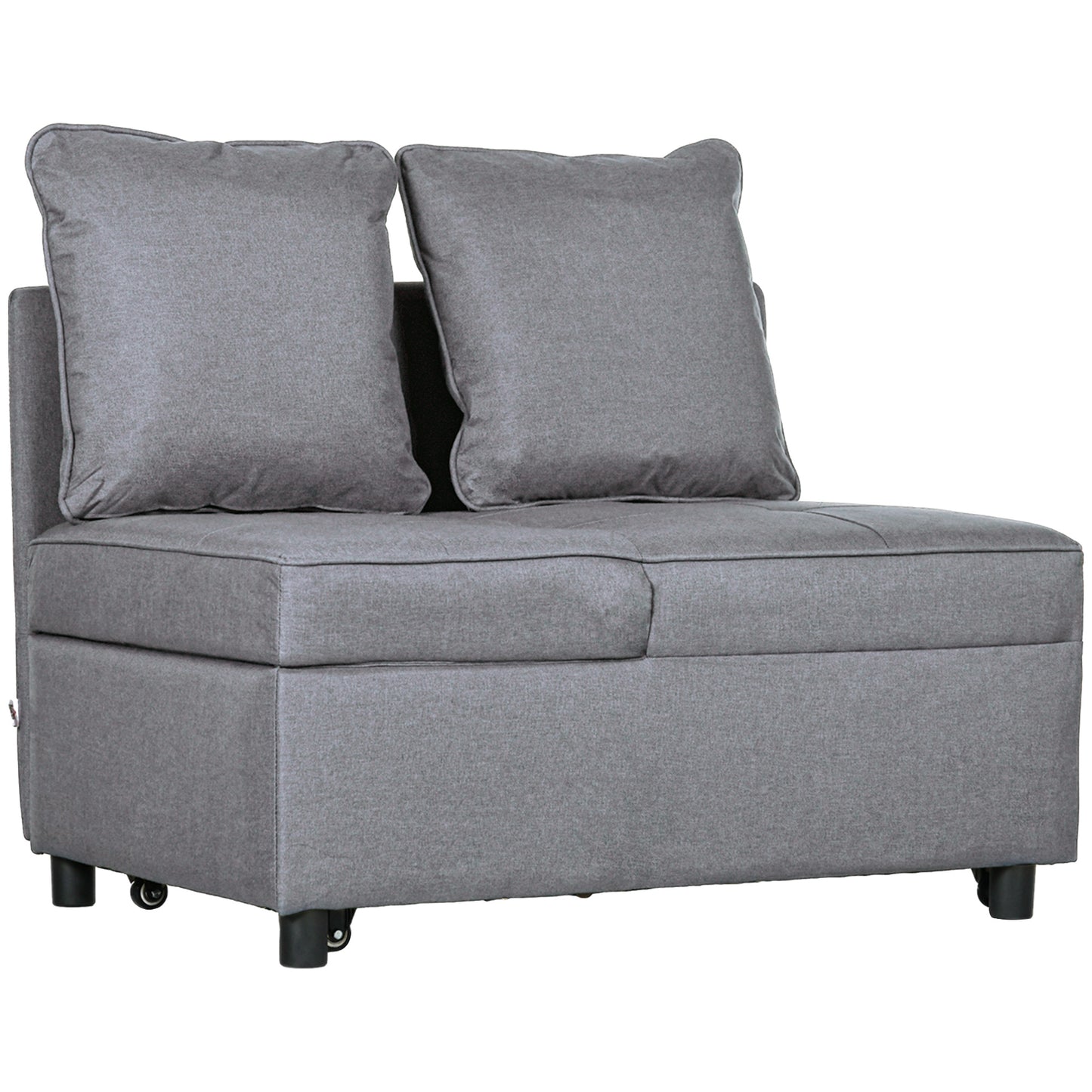 3 in 1 Reclining Armchair Bed in Linen and Wood Effect Fabric, 98x69x65 cm, Dark Grey