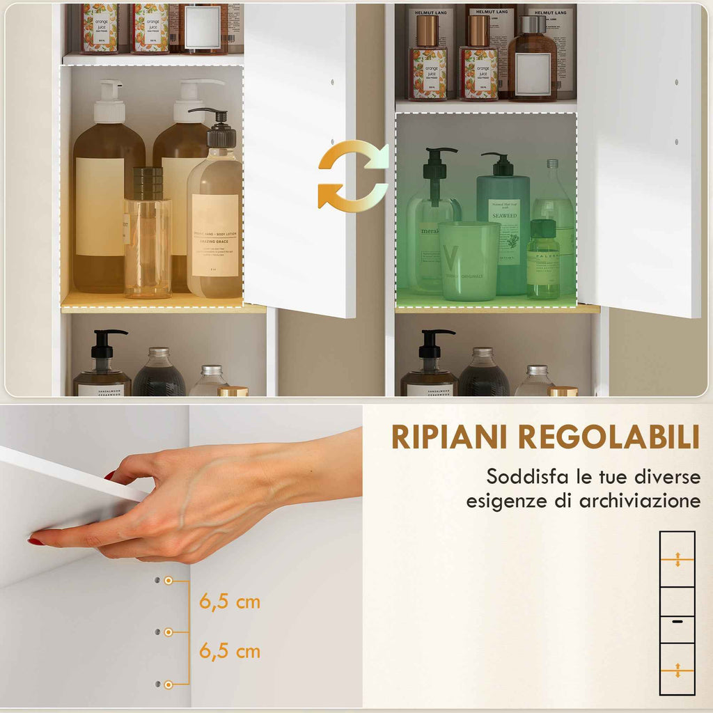 HOMCOM 172cm Bathroom Cabinet with Drawer and Adjustable Shelves, White
