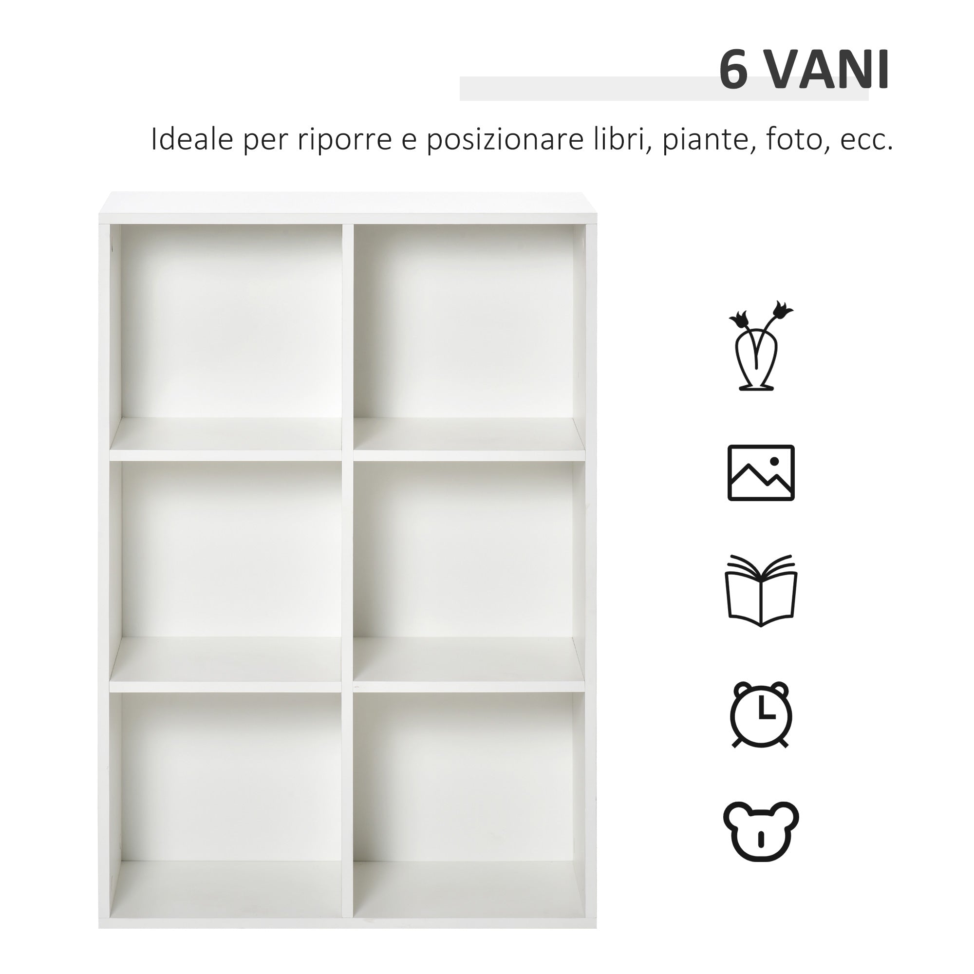 Modern 6-Cube Wooden Bookcase, 65.5x30x97.5 cm, White
