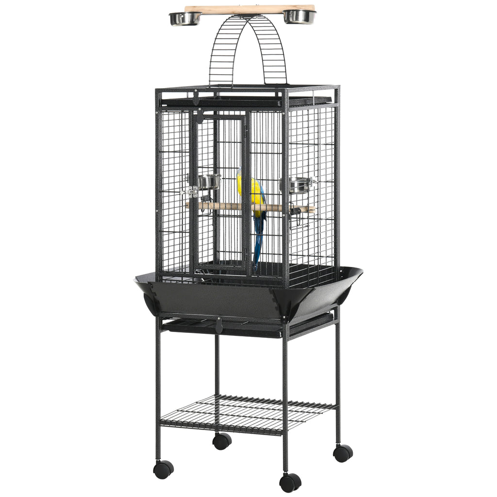 Pawhut cage for parrots with 2 posees and arched staircase, steel, 62.5x62.5x156 cm, gray - Borgè