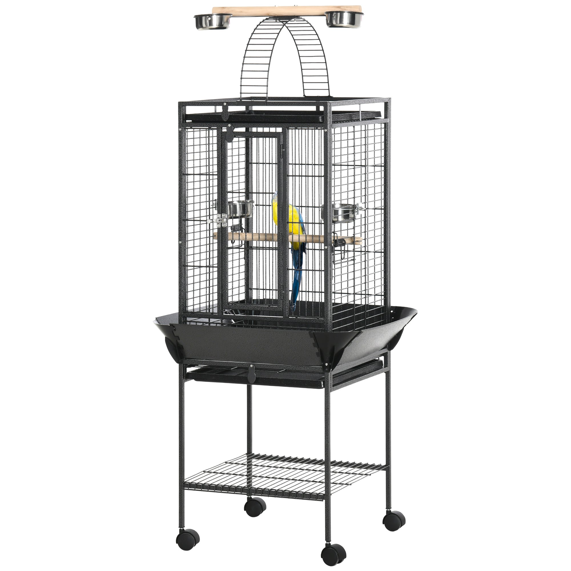 Pawhut cage for parrots with 2 posees and arched staircase, steel, 62.5x62.5x156 cm, gray - Borgè