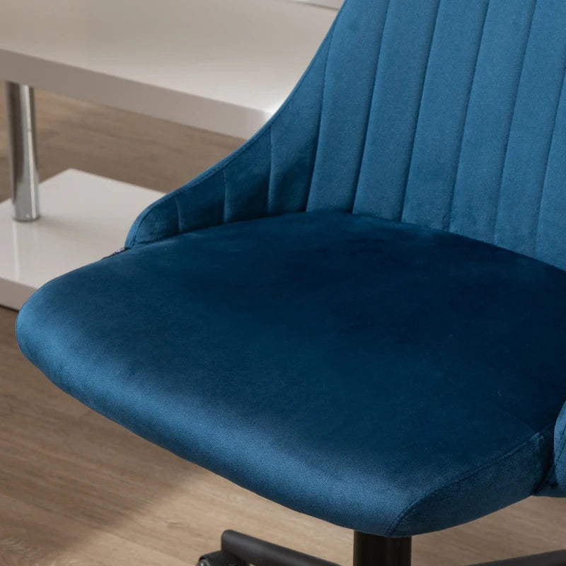 Blue Velvet Office Chair with Adjustable Height, Ergonomic 360° Swivel Chair with Wheels, 50x58x77-87cm