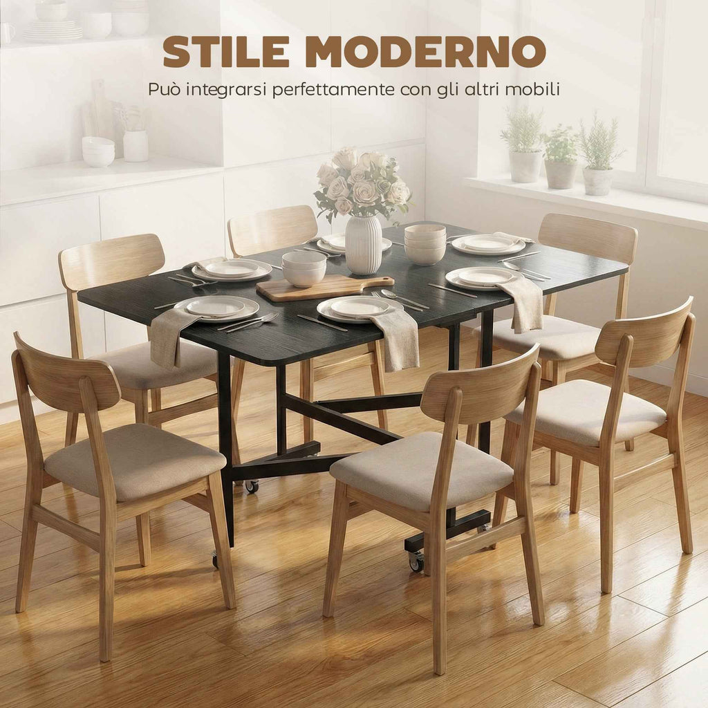 HOMCOM Folding Table for 4-6 People with 2 Flaps and Wheels with Brakes, 120x80x73 cm, Black Wood Effect