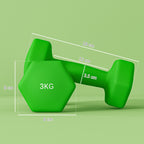 SPORTNOW Set of 2 Dumbbells 3 kg Hexagonal and Non-slip for Home and Gym, in Metal and Plastic, 18x8x8 cm, Green