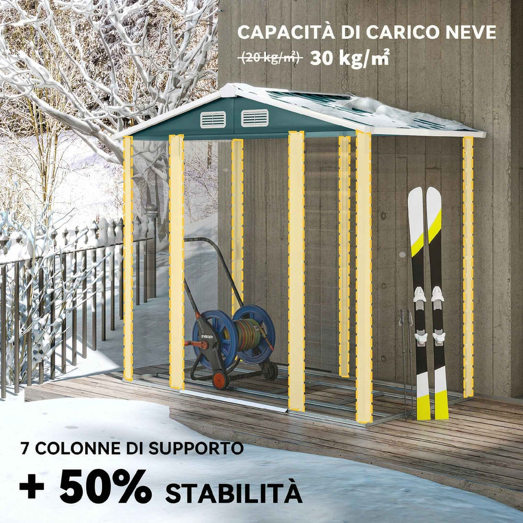 Outsunny Metal Garden Shed with Sliding Doors and Lock with Keys, 2.1x1.2x1.9m, Green