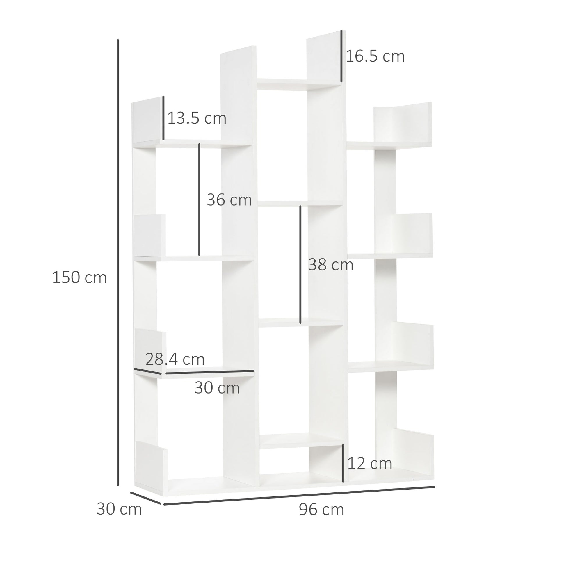 Tree-shaped bookcase with 13 shelves in chipboard, 96x30x150cm - Borgè