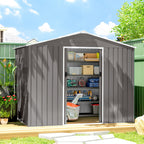 Outsunny 2.3x1.7 m Steel Garden Shed with Air Vents and Double Sliding Door, Wood Effect