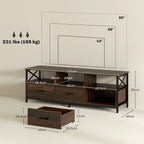 Industrial TV Cabinet with 3 Drawers and 3 Open Shelves, in Wood and Steel, 147x40x50 cm, Black and Brown