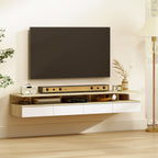 HOMCOM Set of 2 Floating Bedside Tables with Drawer and Open Shelf, 35x32x22.5 cm, White and Oak