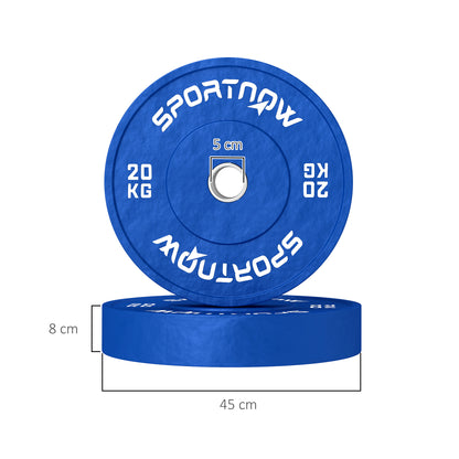 20kg Weight Plates Set 20kg Rubber with 2"/5cm Hole for Dumbbells and Barbells, Blue