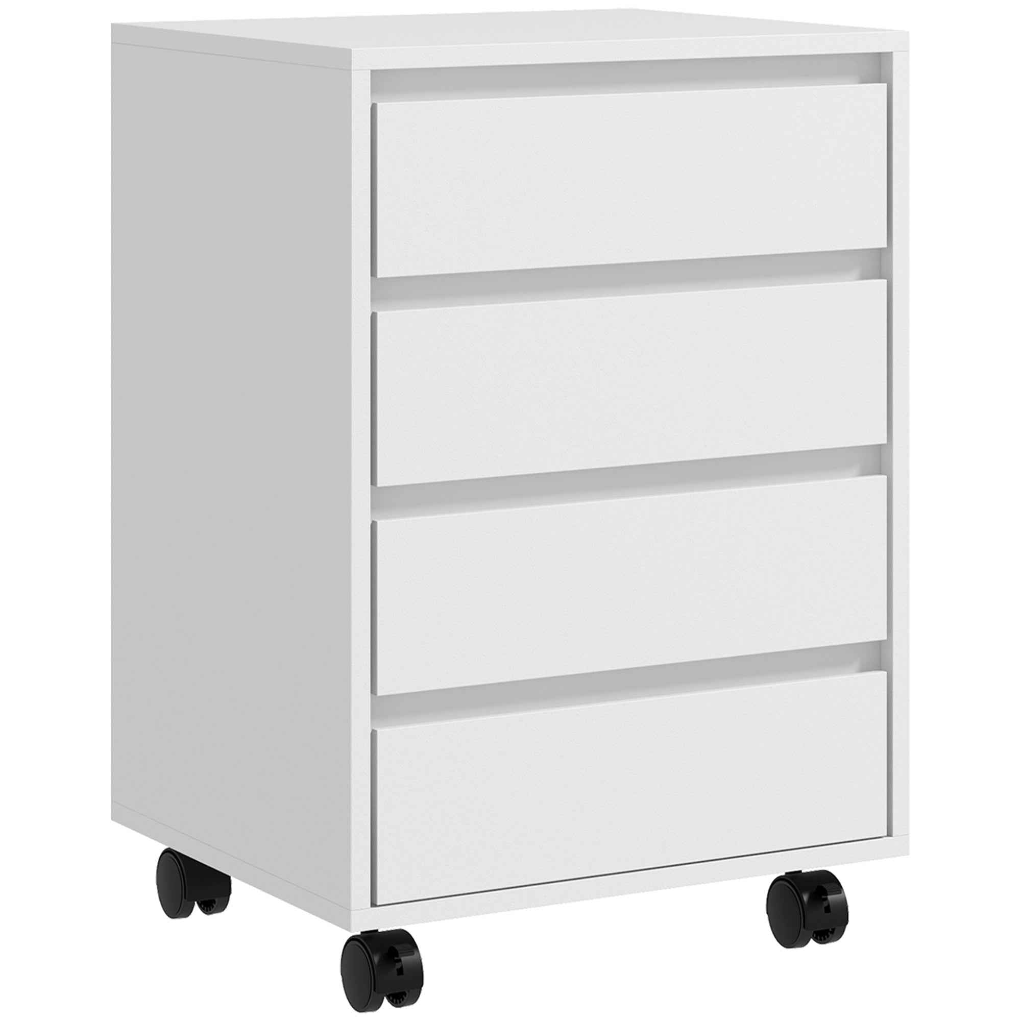 HOMCOM Office Drawer Unit with 4 Drawers and Braked Casters in MDF Wood, 46x40x65 cm, White