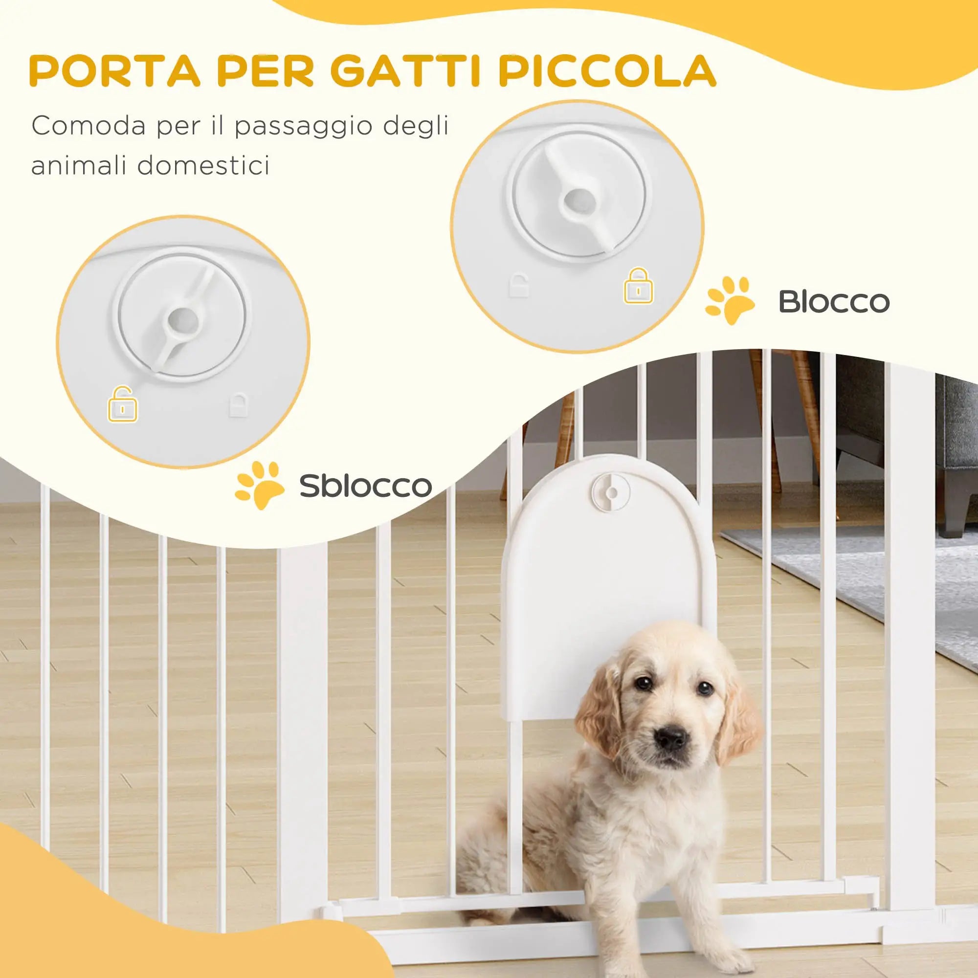 Extendable Dog Gate with Self-Closing Door, Metal and ABS, 75-131x76 cm, White - Borge' Group Limited