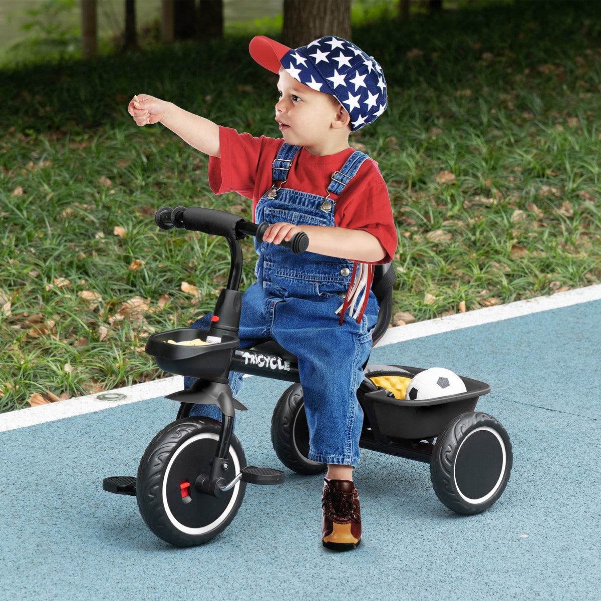 AIYAPLAY Children's Tricycle for 2-5 Years Old with Adjustable Seat, Children's Bike with Basket and Mudguard, Black