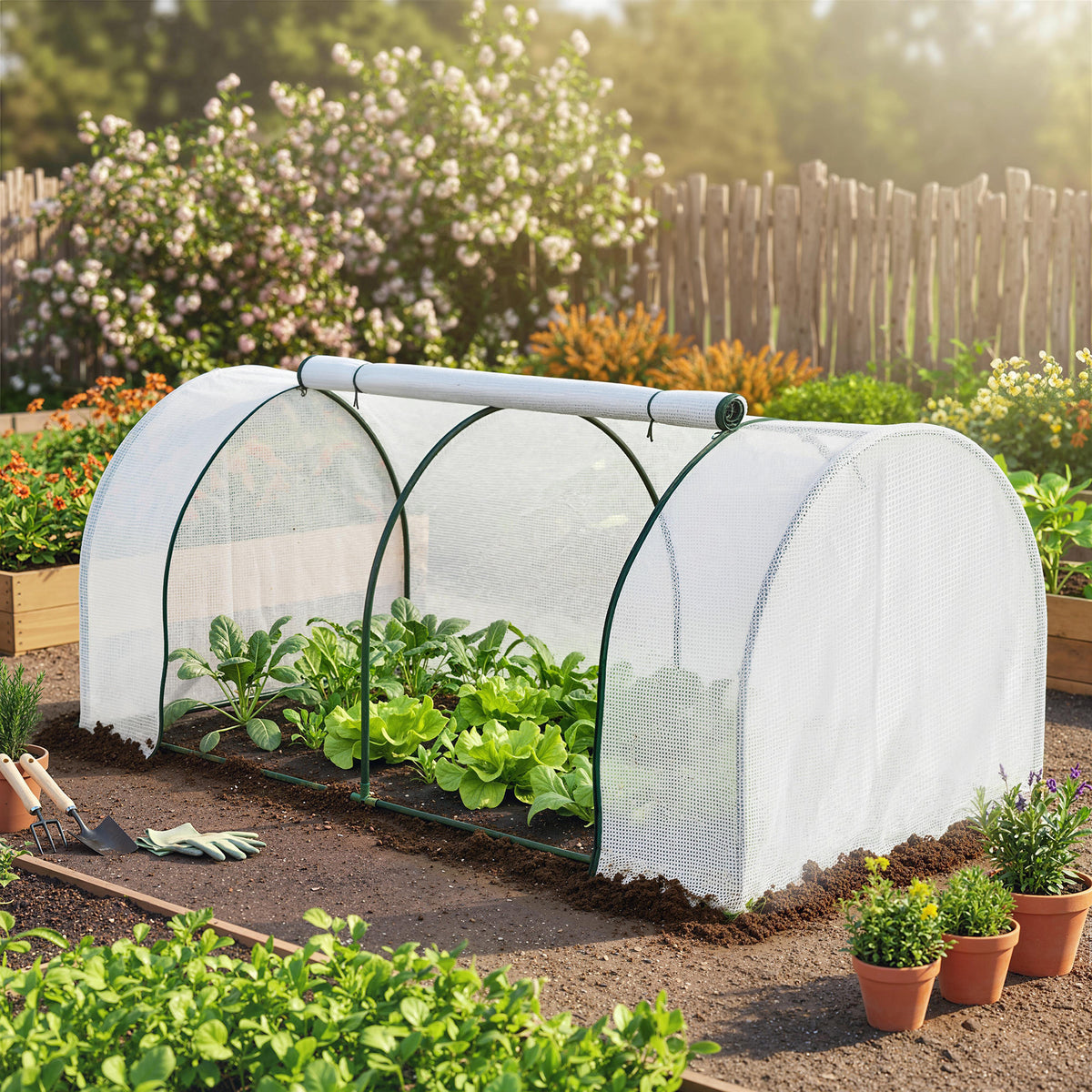 Outsunny Steel Tunnel Greenhouse with PVC Cover, 200x100x80 cm, White