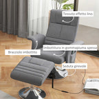 Massage Reclining Chair with Footrest, Linen Effect Fabric, 78x90x93 cm, Dark Grey