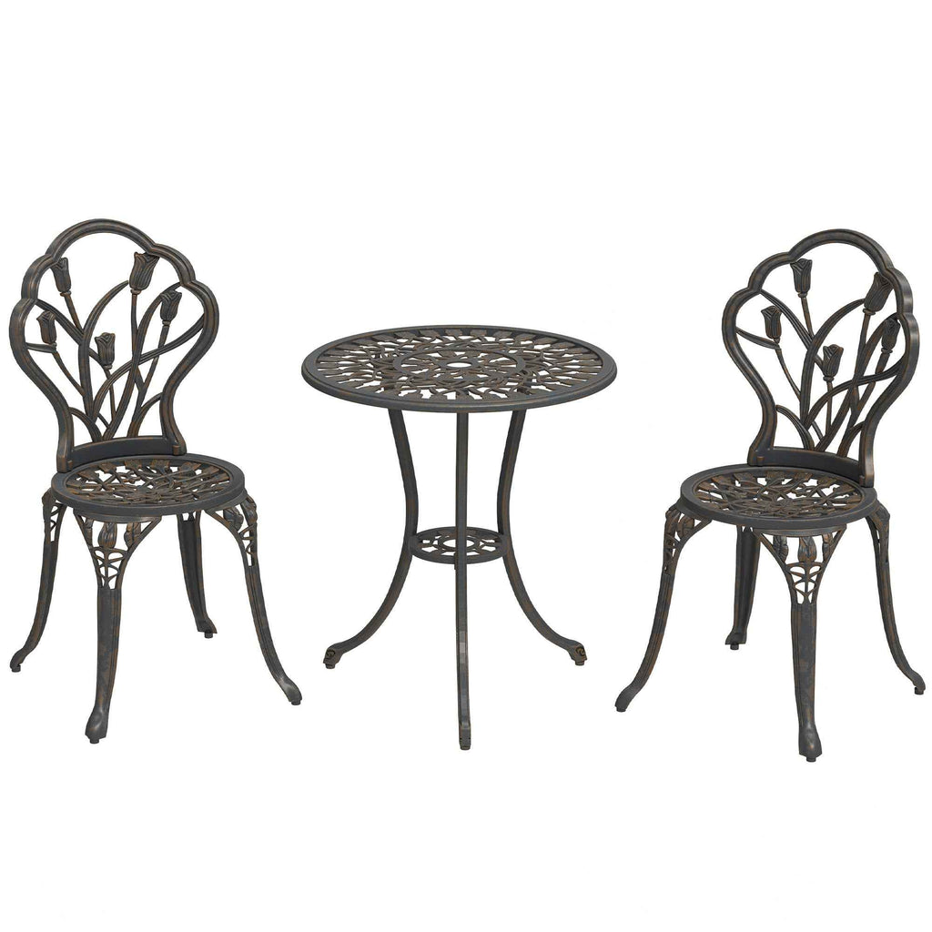 Outsunny 3-Piece Outdoor Set with 2 Garden Chairs and Round Table with Umbrella Hole, Bronze